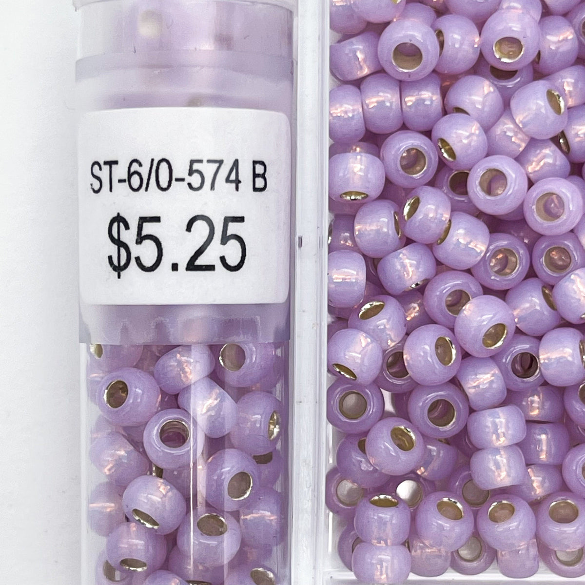 Japanese Glass Seed Beads Size 6/0-574B Giltlined Pale Lilac Opal