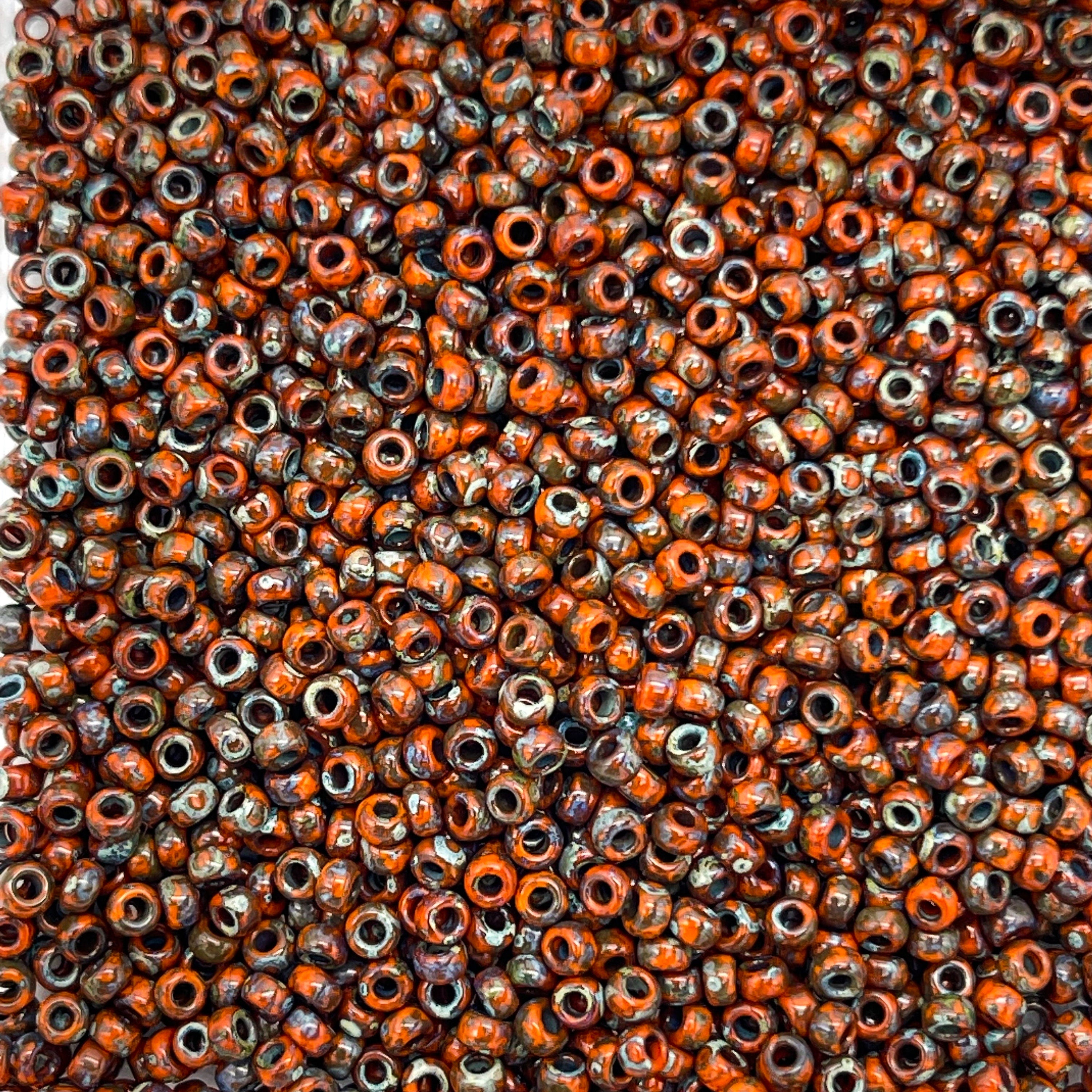 Japanese Glass Seed Beads Size 11/0-4520 Opaque Orange Picasso